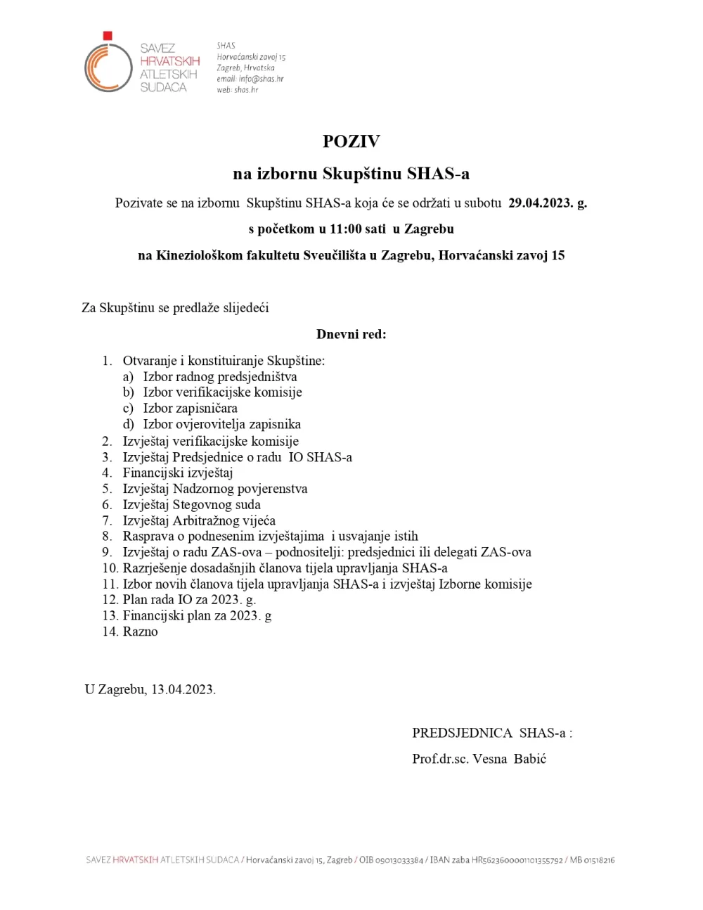 Poziv na izbornu Skupštinu SHAS-a