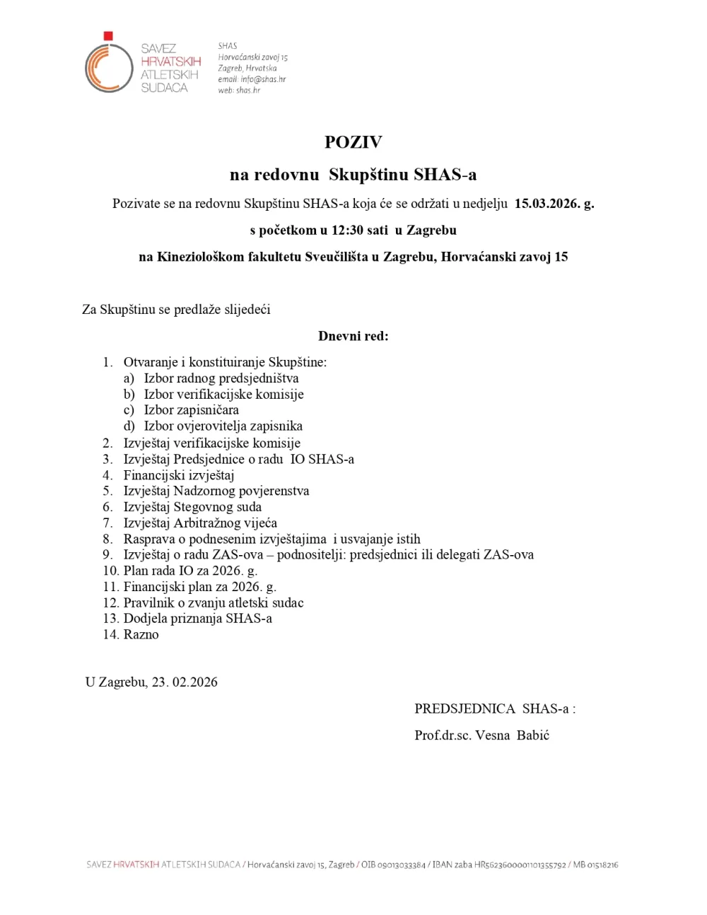 Poziv na redovnu Skup&scaron;tinu SHAS-a